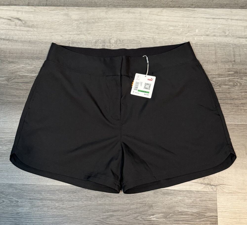 NWT Puma Women Large Black Golf Shorts UPF 50+ 4” Inseam Athletic Stretch